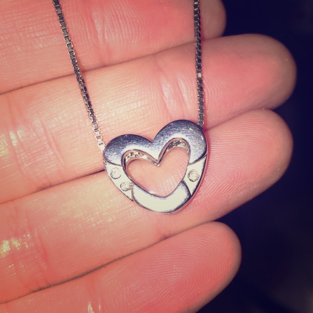 Sterling Silver Heart Necklace with 3 Diamonds